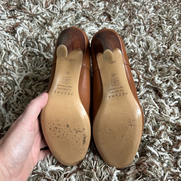 Sezane Brown Leather Lace Up Booties Size 38 - Picture 9 of 9